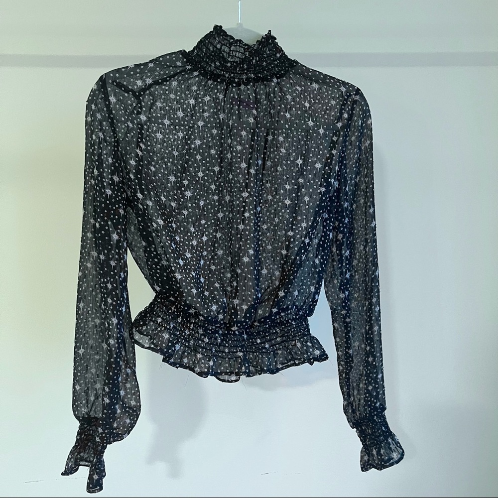 Black sheer stars long sleeve top